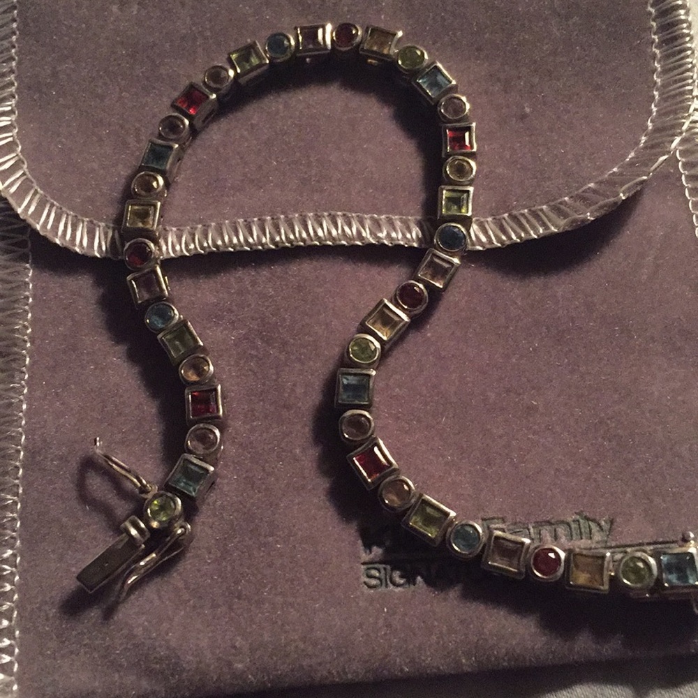 Multi color stone sterling silver bracelet
